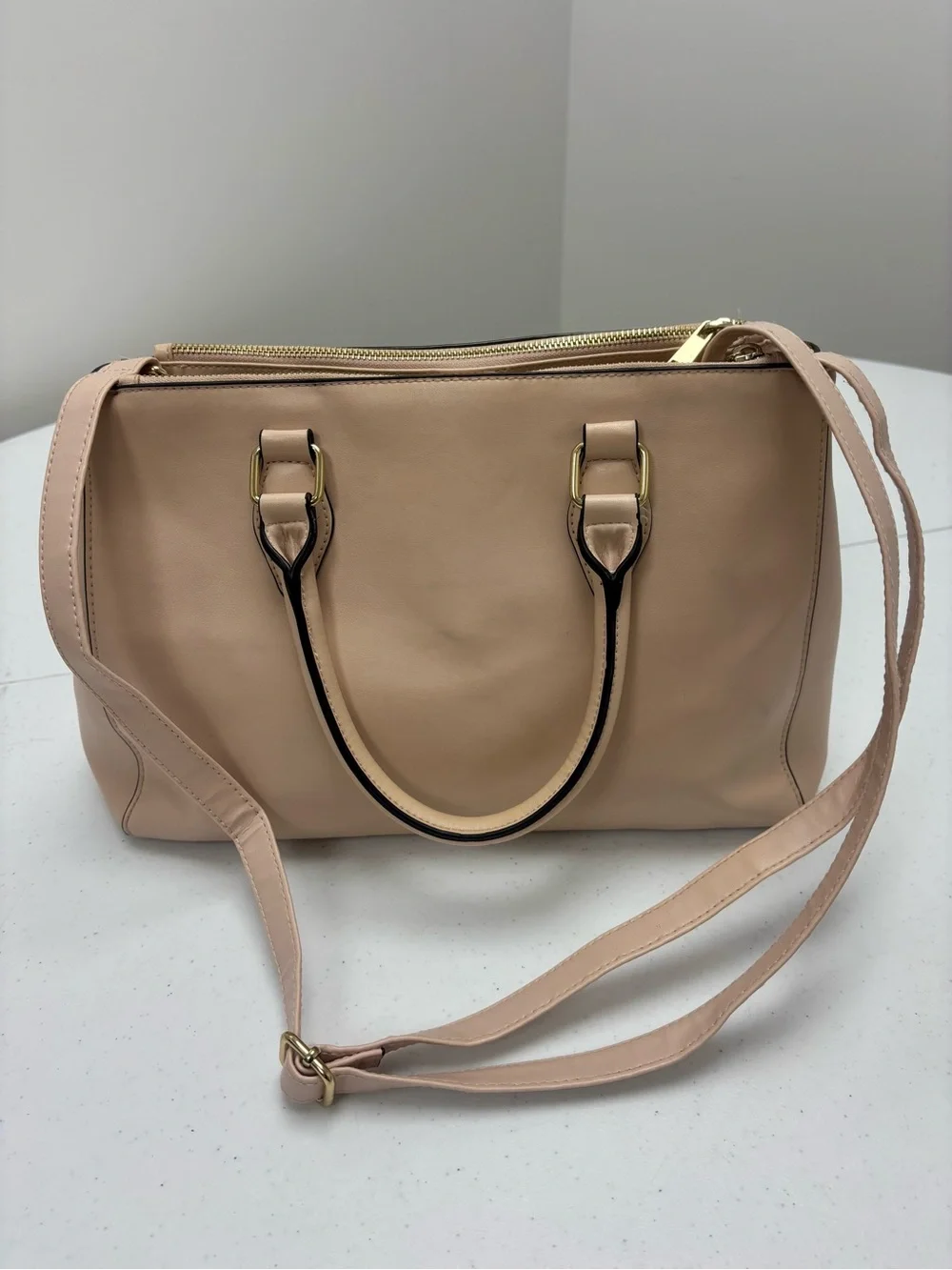 Christian Siriano Blush Beige Satchel with Gold Hardware